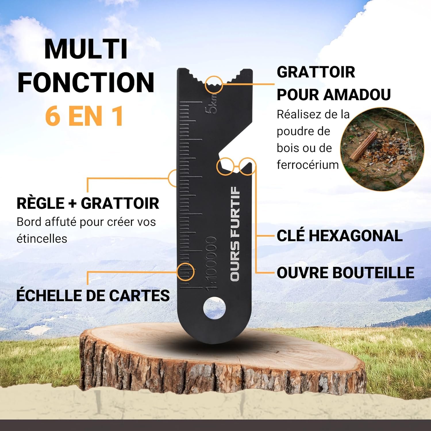 Kit Firesteel XXL - Pierre à Feu de Survie - Barre Magnésium Tendre de qualité 12mm - 20 000 utilisations - Amadou Inclus + Paracorde + Pochette - Accessoire Camping, Bushcraft, Randonnée – Image 5