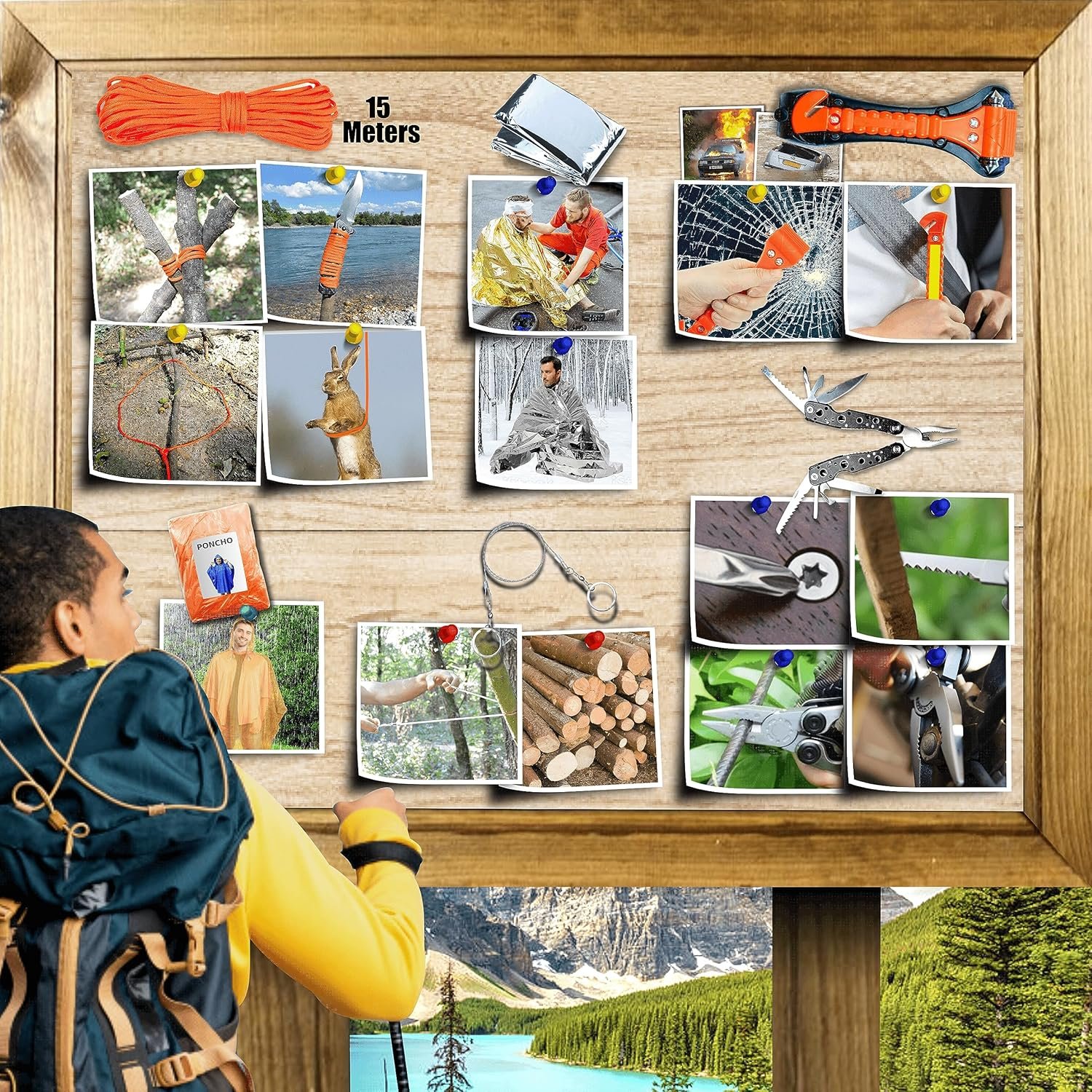 WONCROW | Kit de Survie Complète + Trousse de Secours + Paille Filtrante + Sac + Pierre Allume Feu Couverture Pince Multifonction Outils Accessoire Militaire Boite Gadget Premiers Soins Pêche – Image 6