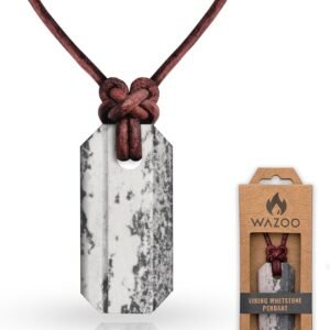 Wazoo Survival Gear Pendentif pierre à aiguiser Viking | Collier aiguiseur de couteaux | Novaculite Arkansas sur cordon en cuir | Nœud d’inspiration nordique | Fabriqué aux États-Unis